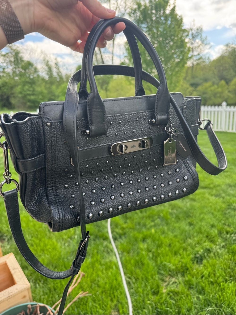 Coach Black Studded Leather Satchel